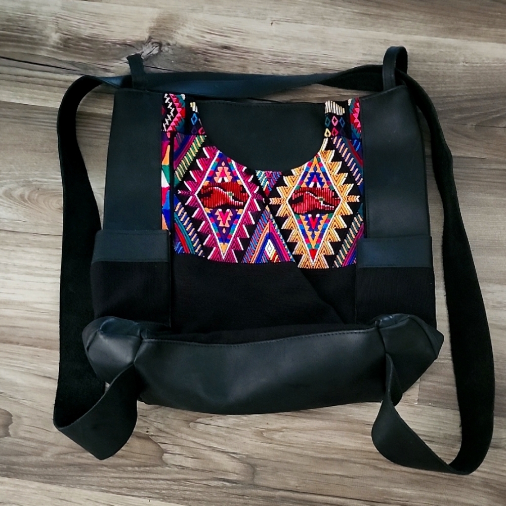 Nena And Co Leather With Guatemalan Embroidery Convertible Bag